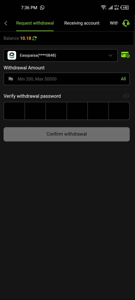 Win786 game withdrawal to easypaisa